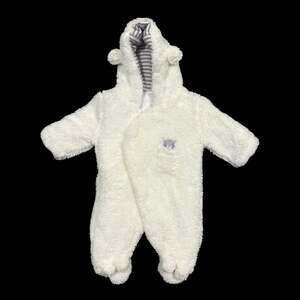 White Hooded Fleece Coverall | Size 0-3 Months